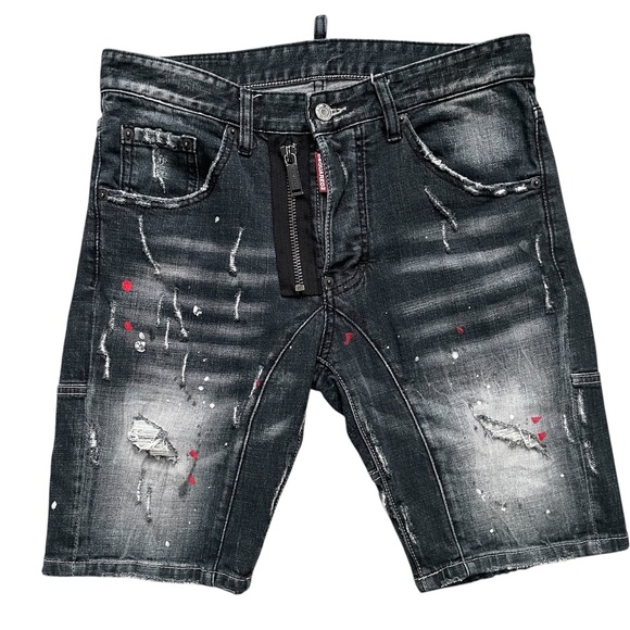 DSQUARED2 Paint Splatter Distressed Button Fly Slim Jean Shorts Size IT48 Grunge - Picture 1 of 6